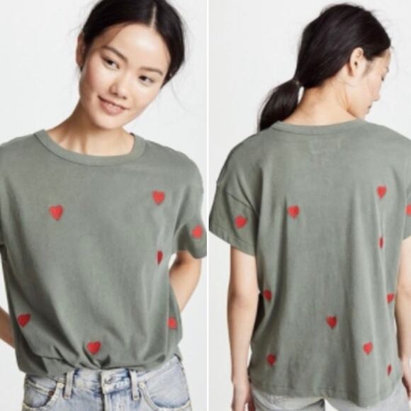 THE GREAT. Embroidered Heart Boxy Crew Tee - Picture 1 of 7